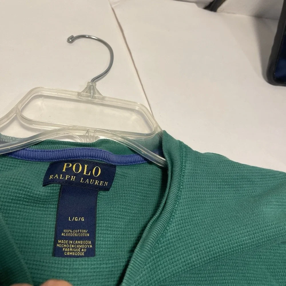 Polo Ralph Lauren Green L Waffle Knit Pullover Sweatshirt Top Casual Lounge